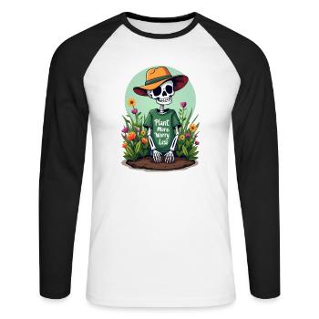 PFLANZEN SIE MEHR, SORGEN SIE SICH WENIGER - Unisex Baseballshirt langarm - Weiß/Schwarz - Vorne - Nik (191cm)