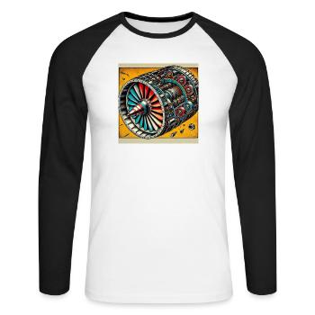 Turbine Unleashed: Comic Art - Flugzeug Turbine - Unisex Baseballshirt langarm - Weiß/Schwarz - Vorne - Nik (191cm)