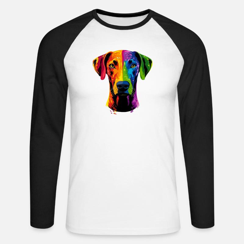 Rhodesian Ridgeback Popart Regenbogen Bunt Hunde - Unisex Baseballshirt langarm - Weiß/Schwarz