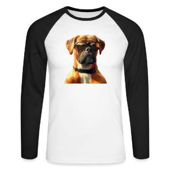 Deutscher Boxer Hunde Boxerverein German Boxer - Unisex Baseballshirt langarm - Weiß/Schwarz - Vorne - Nik (191cm)