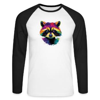 Raccoon Popart Colorful Rainbow Raccoon Raccoon Raccoon - Unisex Long Sleeve Baseball T-Shirt - white/black - Front - Nik (191cm)