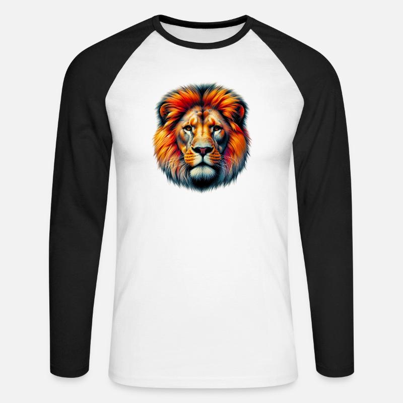 Löwe - Unisex Baseballshirt langarm - Weiß/Schwarz