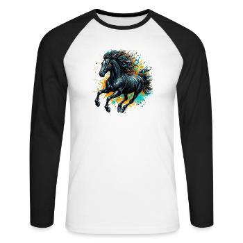 Cheval - T-shirt baseball manches longues Homme - blanc/noir - Devant - Nik (191cm)