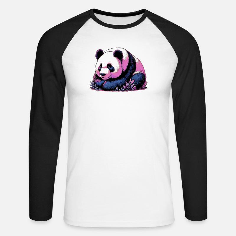 Panda - Unisex Baseballshirt langarm - Weiß/Schwarz