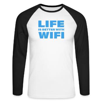 LIFE IS BETTER WITH WIFI - Unisex Long Sleeve Baseball T-Shirt - white/black - Front - Nik (191cm)