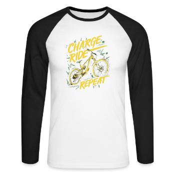 Charge Ride Repeat Cycle Design - Unisex Long Sleeve Baseball T-Shirt - white/black - Front - Nik (191cm)