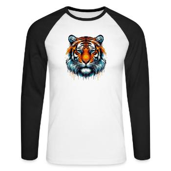 Tigre - T-shirt baseball manches longues Homme - blanc/noir - Devant - Nik (191cm)