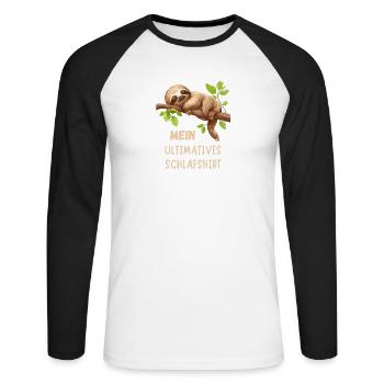 Mein Ultimatives Faultier Schlafshirt Tier Pyjama - Unisex Baseballshirt langarm - Weiß/Schwarz - Vorne - Nik (191cm)