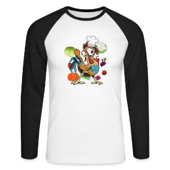 Poulet Coq Cuisinier Cuisiniers Cuisinier Arts culinaires Légumes - T-shirt baseball manches longues Homme - blanc/noir - Devant - Nik (191cm)