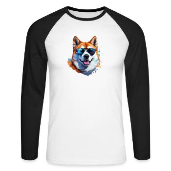 Akita Inu with sunglasses - Unisex Long Sleeve Baseball T-Shirt - white/black - Front - Nik (191cm)
