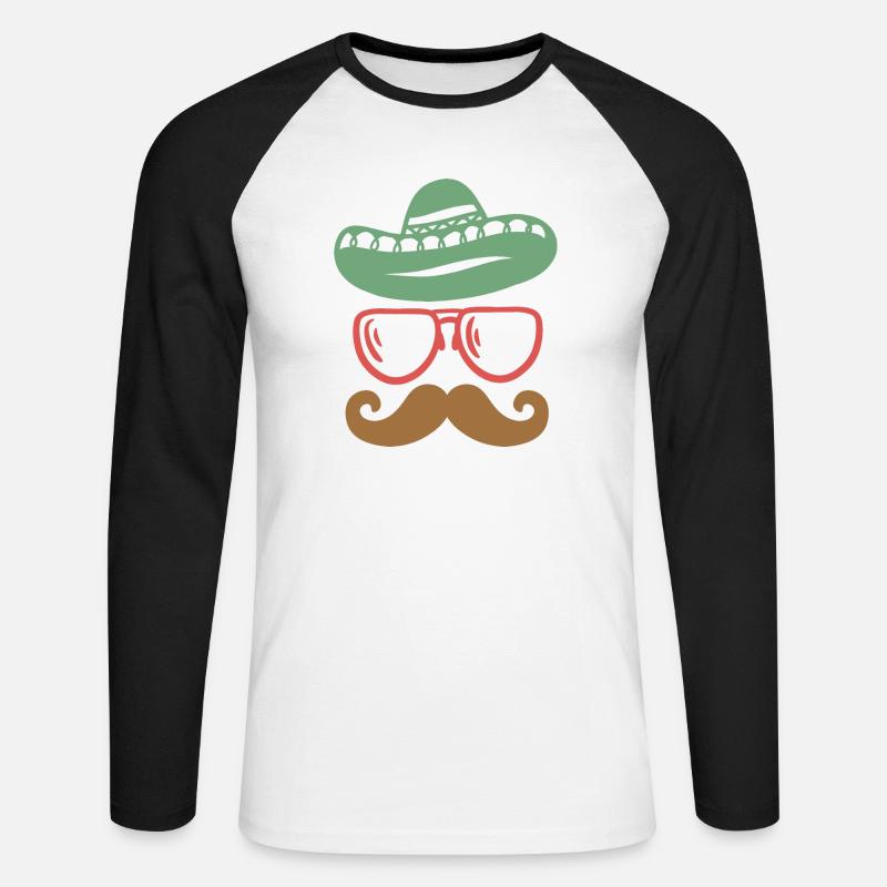 Cinco de Mayo mexikanisch Schnurrbart - Unisex Baseballshirt langarm - Weiß/Schwarz