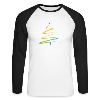 Regenbogen Weihnachtsbaum Aquarell - Unisex Baseballshirt langarm - Weiß/Schwarz - Vorne - Nik (191cm)