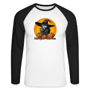 Chat d'Halloween avec chapeau de sorcière - T-shirt baseball manches longues Homme - blanc/noir - Devant - Nik (191cm)