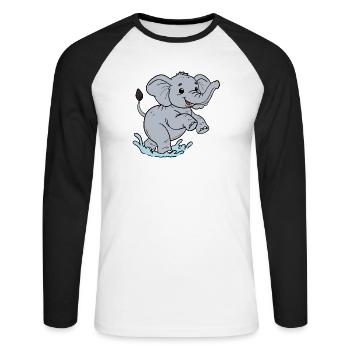 Éléphant - T-shirt baseball manches longues Homme - blanc/noir - Devant - Nik (191cm)