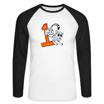 Zahl 1 Nummer Eins - Schneeleopard Motiv - Unisex Baseballshirt langarm - Weiß/Schwarz - Vorne - Nik (191cm)