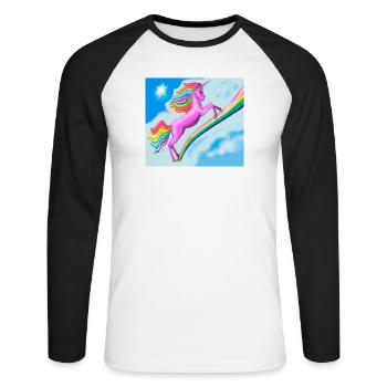 Licorne et arc-en-ciel - T-shirt baseball manches longues Homme - blanc/noir - Devant - Nik (191cm)