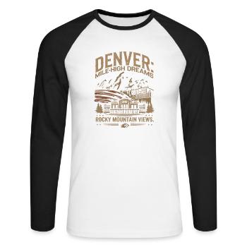 Denver: Mile-High Dreams, Rocky Mountain Views - Unisex Long Sleeve Baseball T-Shirt - white/black - Front - Nik (191cm)