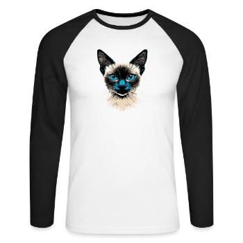 Siamkatze Siam Katze Siamese Cat Siamesen Katzen - Unisex Baseballshirt langarm - Weiß/Schwarz - Vorne - Nik (191cm)