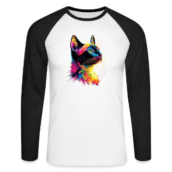 Katze Bunt Regenbogen Farben Popart Cat Mom Katzen - Unisex Baseballshirt langarm - Weiß/Schwarz - Vorne - Nik (191cm)