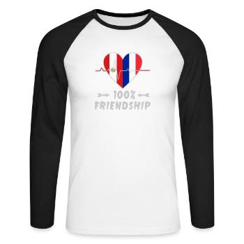 100 % amitié entre le Pérou et la France - T-shirt baseball manches longues Homme - blanc/noir - Devant - Nik (191cm)