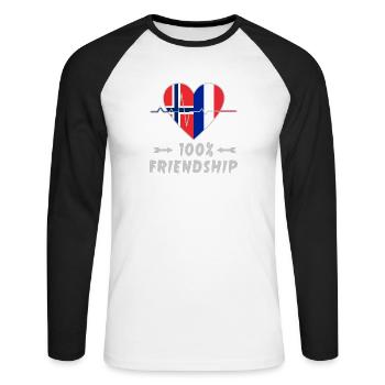 La Norvège et la France, une amitié à 100 % - T-shirt baseball manches longues Homme - blanc/noir - Devant - Nik (191cm)