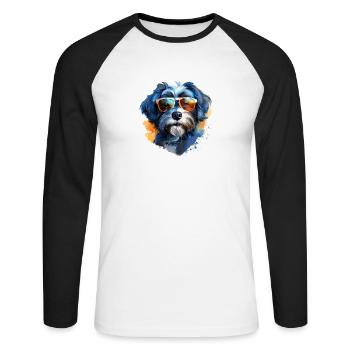 Bolonka Zwetna avec lunettes de soleil - T-shirt baseball manches longues Homme - blanc/noir - Devant - Nik (191cm)