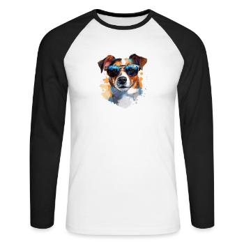 Jack Russell avec lunettes de soleil - T-shirt baseball manches longues Homme - blanc/noir - Devant - Nik (191cm)