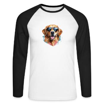 Golden Retriever avec lunettes de soleil - T-shirt baseball manches longues Homme - blanc/noir - Devant - Nik (191cm)