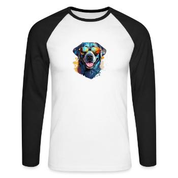 Labrador avec lunettes de soleil - T-shirt baseball manches longues Homme - blanc/noir - Devant - Nik (191cm)