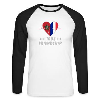 Le Maroc et la France : une amitié à 100 % - T-shirt baseball manches longues Homme - blanc/noir - Devant - Nik (191cm)