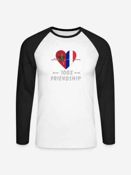 Marokko und Frankreich 100% Freundschaft - Unisex Baseballshirt langarm - Weiß/Schwarz