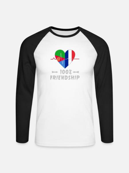 Eritrea und Frankreich 100% Freundschaft - Unisex Baseballshirt langarm - Weiß/Schwarz