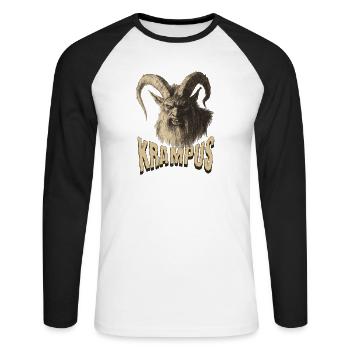 Krampus mit Schriftzug - Unisex Baseballshirt langarm - Weiß/Schwarz - Vorne - Nik (191cm)