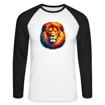 Löwe - Unisex Baseballshirt langarm - Weiß/Schwarz - Vorne - Nik (191cm)