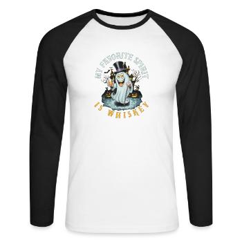 Spooky Ghost with Whiskey and Top Hat - Unisex Long Sleeve Baseball T-Shirt - white/black - Front - Nik (191cm)