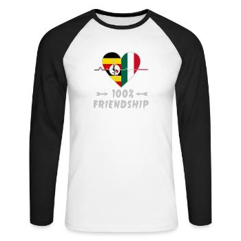 Uganda und Italien 100% Freundschaft - Unisex Baseballshirt langarm - Weiß/Schwarz - Vorne - Nik (191cm)