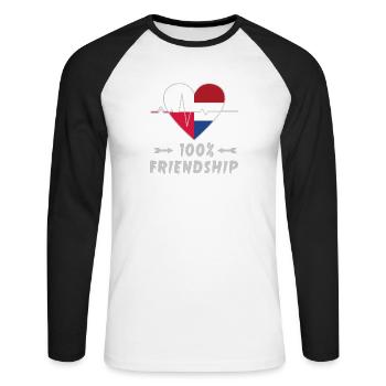 100 % amitié entre la Pologne et les Pays-Bas - T-shirt baseball manches longues Homme - blanc/noir - Devant - Nik (191cm)