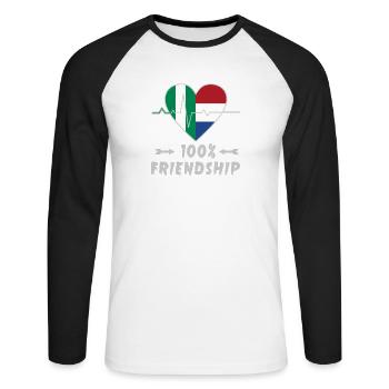 Nigeria und Niederlande 100% Freundschaft - Unisex Baseballshirt langarm - Weiß/Schwarz - Vorne - Nik (191cm)