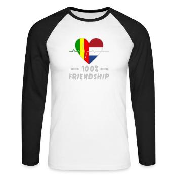 100 % amitié entre le Mali et les Pays-Bas - T-shirt baseball manches longues Homme - blanc/noir - Devant - Nik (191cm)