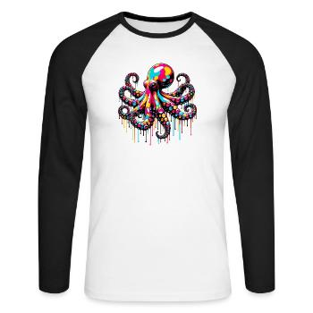 Pieuvre - T-shirt baseball manches longues Homme - blanc/noir - Devant - Nik (191cm)
