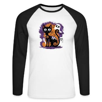 Spooky Halloween Cat - Unisex Long Sleeve Baseball T-Shirt - white/black - Front - Nik (191cm)