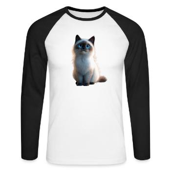 Birma Katze Heilige Birmakatze Süße Birma Katzen - Unisex Baseballshirt langarm - Weiß/Schwarz - Vorne - Nik (191cm)