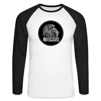 Geometrischer Löwe No Excuses - Unisex Baseballshirt langarm - Weiß/Schwarz - Vorne - Nik (191cm)