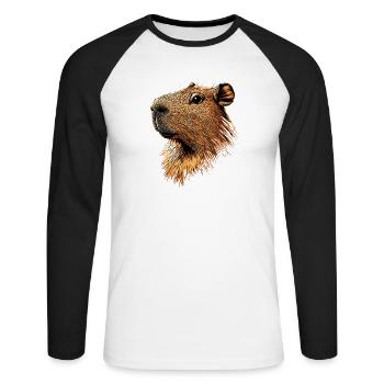 Capybara Be Capy Capybara Drôle Capybara - T-shirt baseball manches longues Homme - blanc/noir - Devant - Nik (191cm)