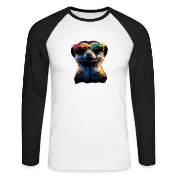 Meerkat Sunglasses Colorful Cute Meerkat - Unisex Long Sleeve Baseball T-Shirt - white/black - Front - Nik (191cm)