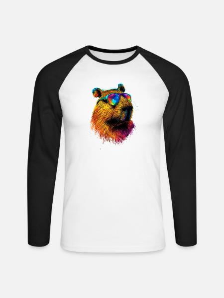 Capybara Sonnenbrille Bunt Popart Wasserschwein - Unisex Baseballshirt langarm - Weiß/Schwarz