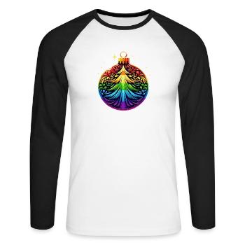 Rainbow Christmas Ball with Christmas Tree Ornament - Unisex Long Sleeve Baseball T-Shirt - white/black - Front - Nik (191cm)