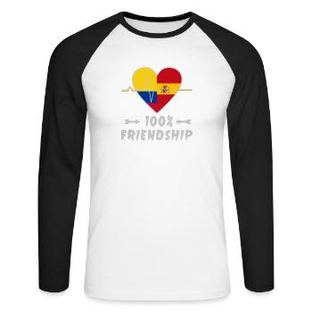 100 % amitié entre la Colombie et l'Espagne - T-shirt baseball manches longues Homme - blanc/noir - Devant - Nik (191cm)