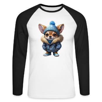 Tenue d’hiver Chihuahua - T-shirt baseball manches longues Homme - blanc/noir - Devant - Nik (191cm)