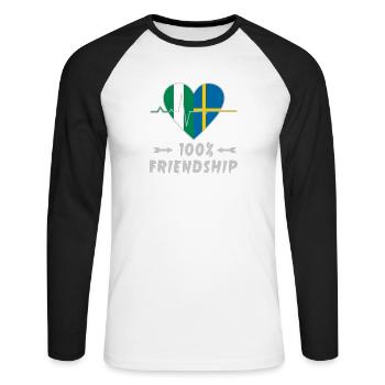 Nigeria und Schweden 100% Freundschaft - Unisex Baseballshirt langarm - Weiß/Schwarz - Vorne - Nik (191cm)